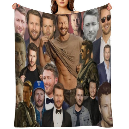 Glen Powell Colllage Throw Blanket