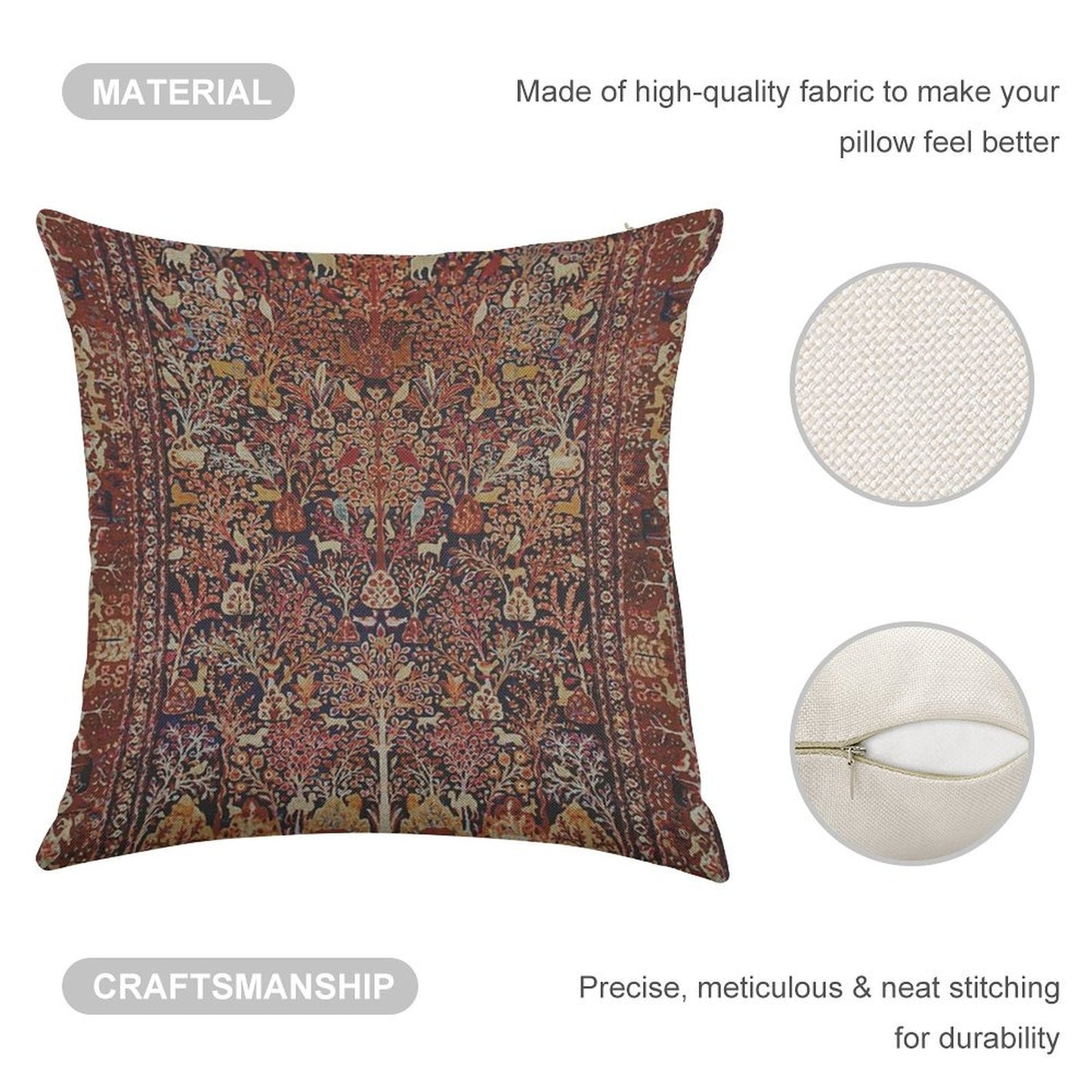 Persian Vintage Antique Carpet Nature Fine Art Linen Throw Pillow Cover