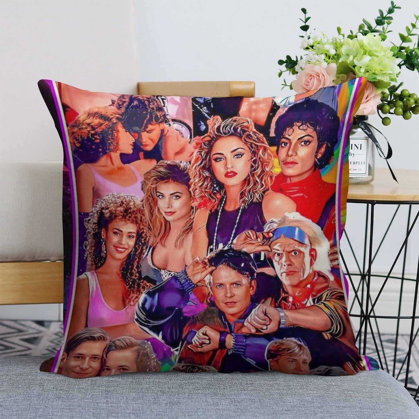 80s Tribute Linen Throw Pillow Cover