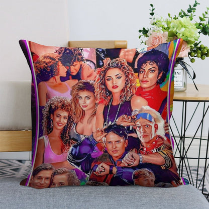 80s Tribute Linen Throw Pillow Cover