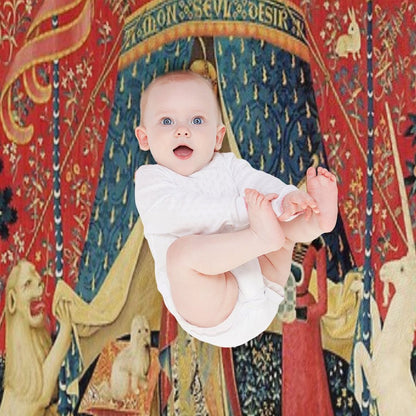 LADY AND THE UNICORN DESIRE ,Lion,Fantasy Flowers,Animals,Red Green Floral Tapestry Throw Blanket