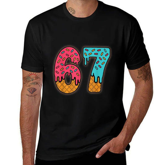 Six Seven Funny Ice Cream Drip Sports Cool Meme 67 Number  Slim-fit Cut T-Shirt