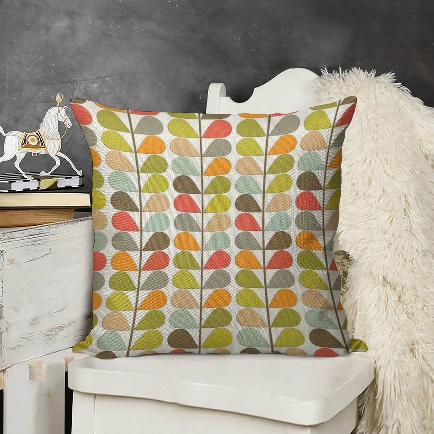 Retro 60s Midcentury Modern Pattern Linen Throw Pillow Cover