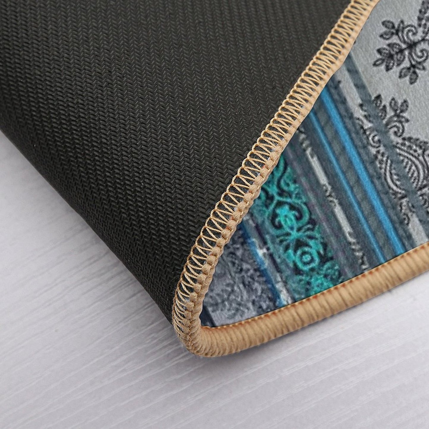 Teal, Aqua & Grey Vintage Bohemian Wallpaper Bath Mat