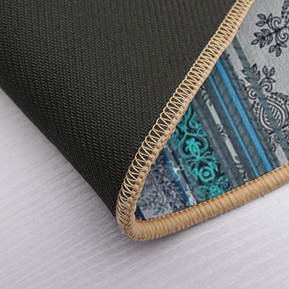 Teal, Aqua & Grey Vintage Bohemian Wallpaper Bath Mat