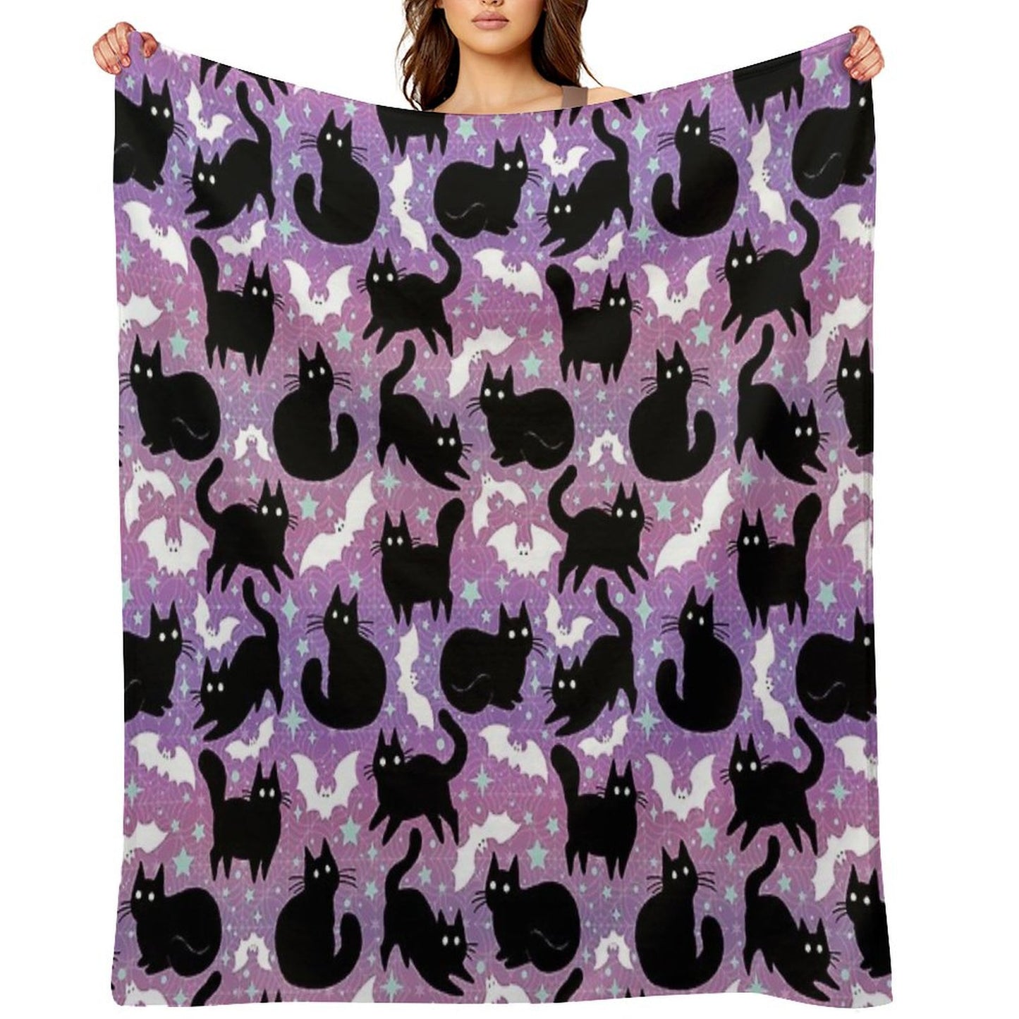 Pastel Halloween with Black Cats Throw Blanket