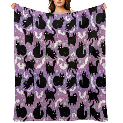 Pastel Halloween with Black Cats Throw Blanket