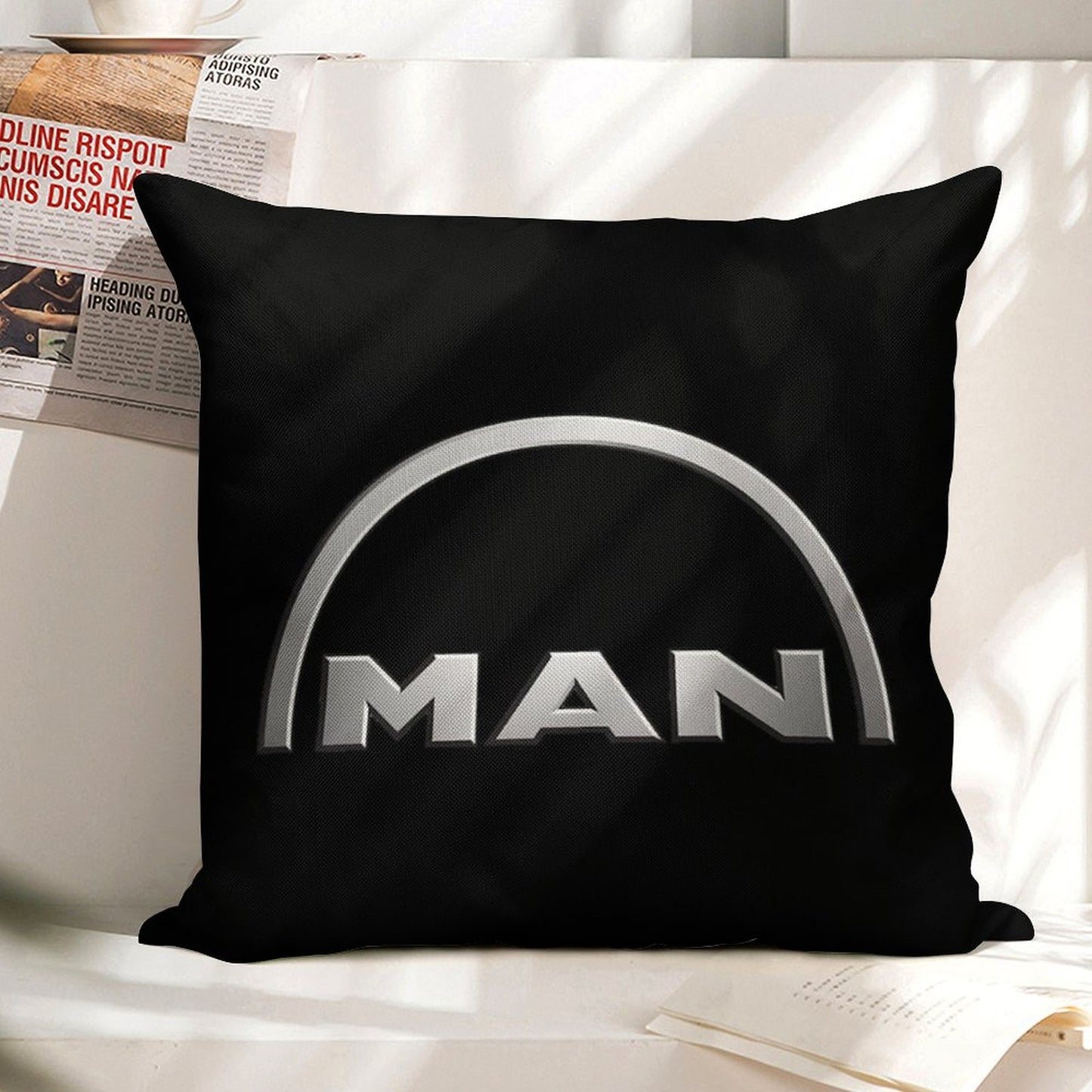 MAN Logo Linen Throw Pillow Cover