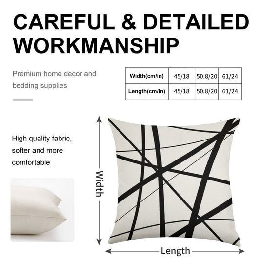 Black And White Geometric Lines Linen Throw Pillow Cover