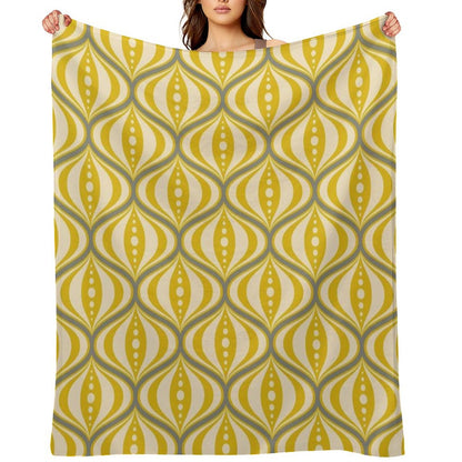 Retro Mid-Century Saucer Pattern in Yellow, Gray, Cream Throw Blanket