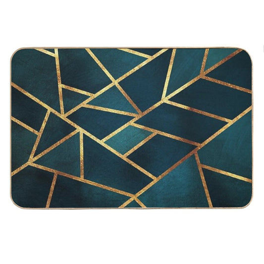 Midnight Green Gold Stone Geometric Bath Mat