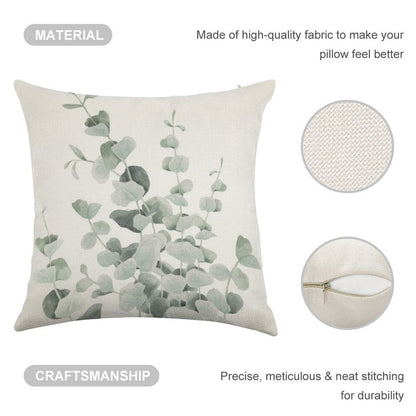 Standing Eucalyptus Leaves Linen Throw Pillow Cover