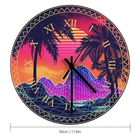 80s Vaprwave Rocks And Palm Trees Design Wall Clock