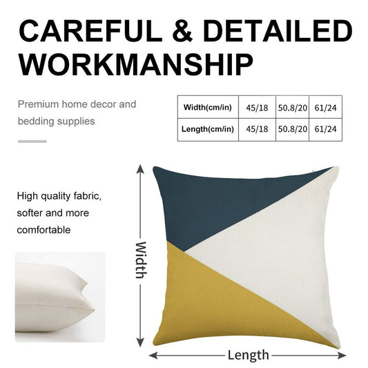 Angled Color Block in Navy Blue, Light Mustard Yellow, And White Linen Throw Pillow Cover