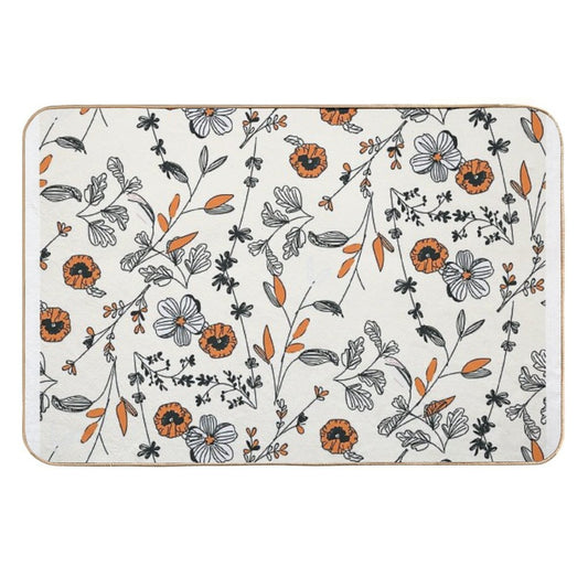 Orange Flower Pattern  Stain-Proof Bath Mat