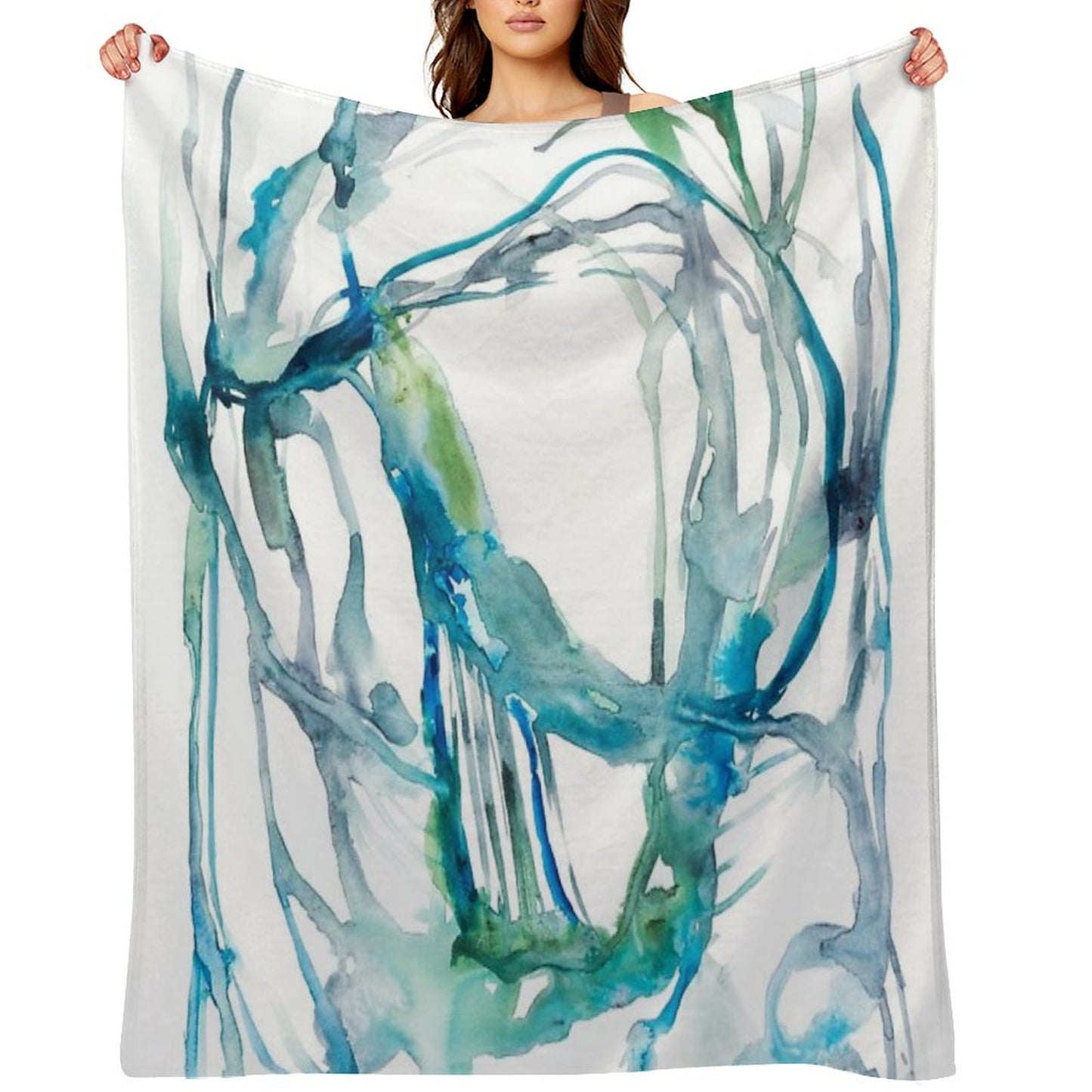 Blue Abstract Watercolor Painting Throw Blanket