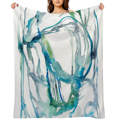 Blue Abstract Watercolor Painting Throw Blanket