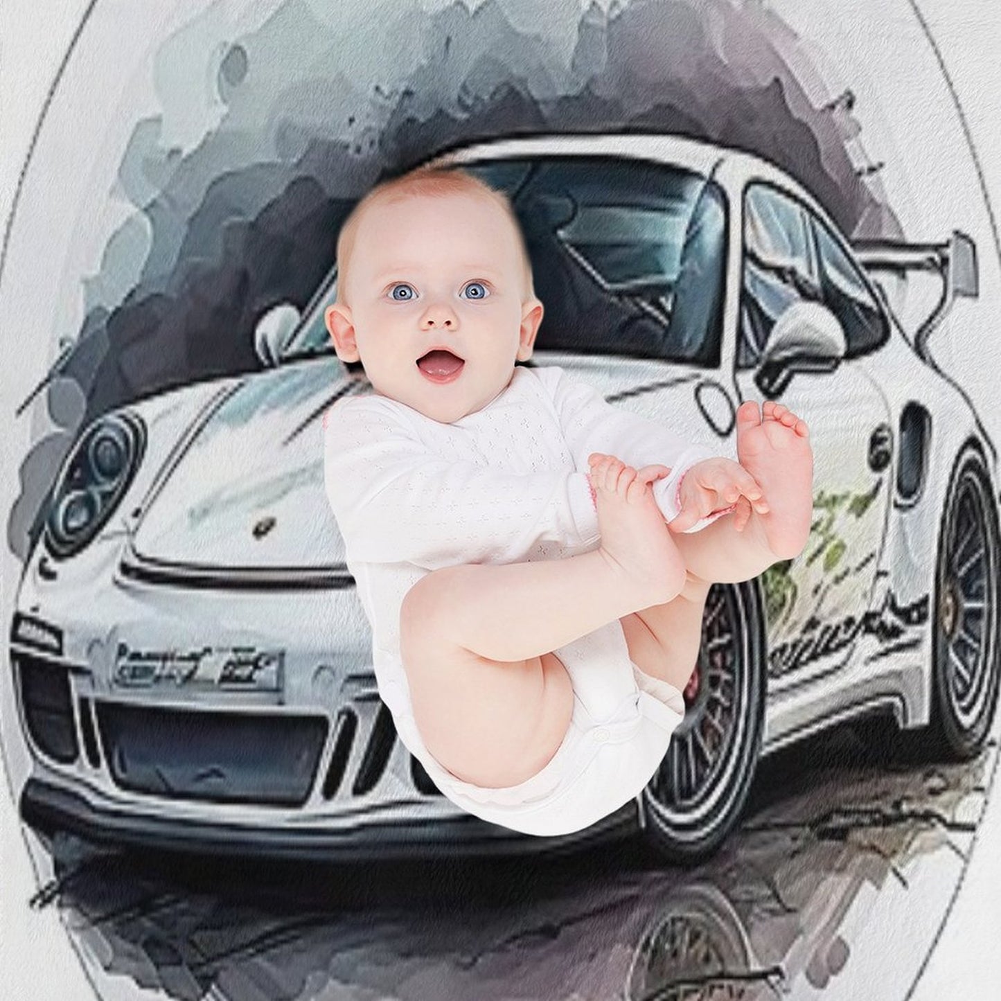 Porsche on Wheels of Fire Throw Blanket