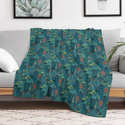 Japanese Garden in Teal Gold Red And Black Throw Blanket