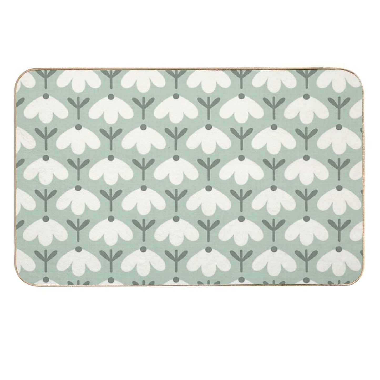 Bold Petal Flowers – Sage Green & Cream – Retro Playful Floral  Fade-Resistant Bath Mat
