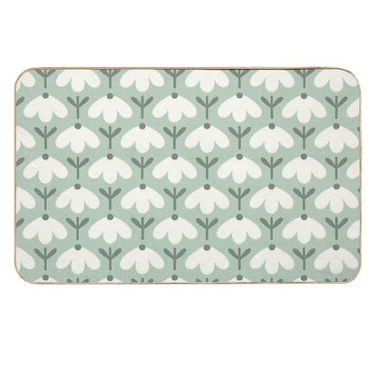 Bold Petal Flowers – Sage Green & Cream – Retro Playful Floral  Fade-Resistant Bath Mat