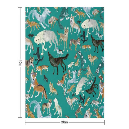 Wolves of The World (Green Pattern) Throw Blanket