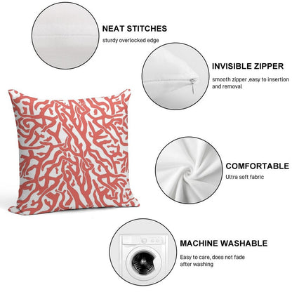 Coral Reef Pattern  Reddish Coral White Coastal Beach House Soft Washable Throw Pillow