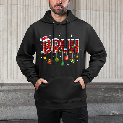 Bruh Funny Christmas Plaidns Boys Kids Xmas Pajamas Adjustable Hood Hoodie