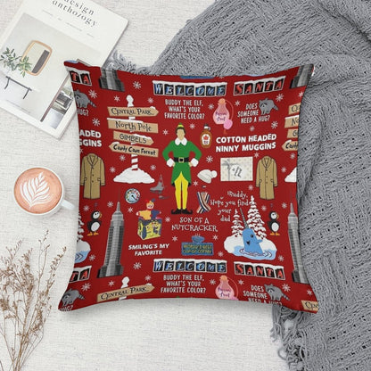 Buddy The Elf Collage, Red Background Soft Ultra-Soft Texture Throw Pillow