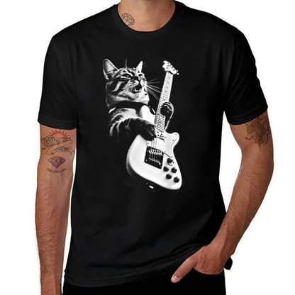 Unknown Designer Rock Cat Playing Guitar - Funny Guitar Cat  Tagless Design T-Shirt