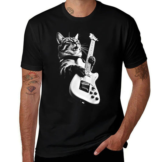Unknown Designer Rock Cat Playing Guitar - Funny Guitar Cat  Tagless Design T-Shirt