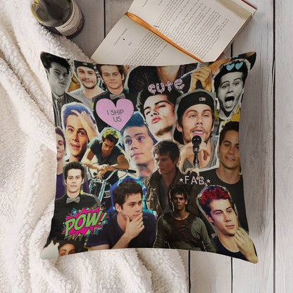 Dylan O'Brien Collage Linen Throw Pillow Cover
