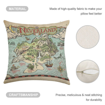 Neverland Map Linen Throw Pillow Cover