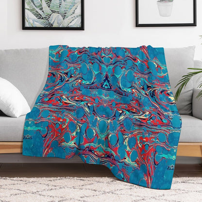 Psychedelic Blue Red Marbled Paper Throw Blanket