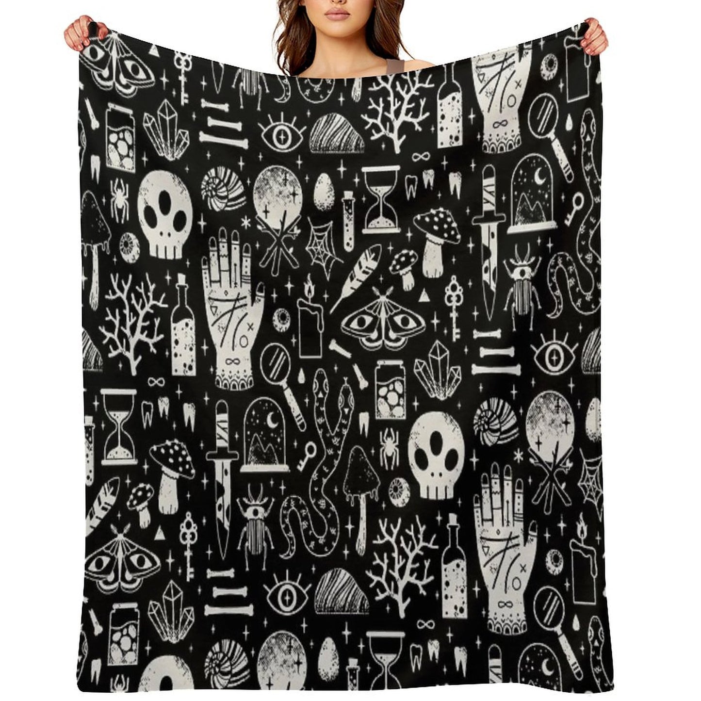 Curiosities Bone Black Throw Blanket