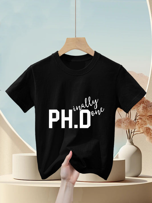 Funny PhD Phinally Finally Done Graduation Gift Her Kids T-Shirt