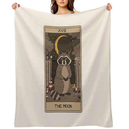 The Moon - Raccoons Tarot Throw Blanket