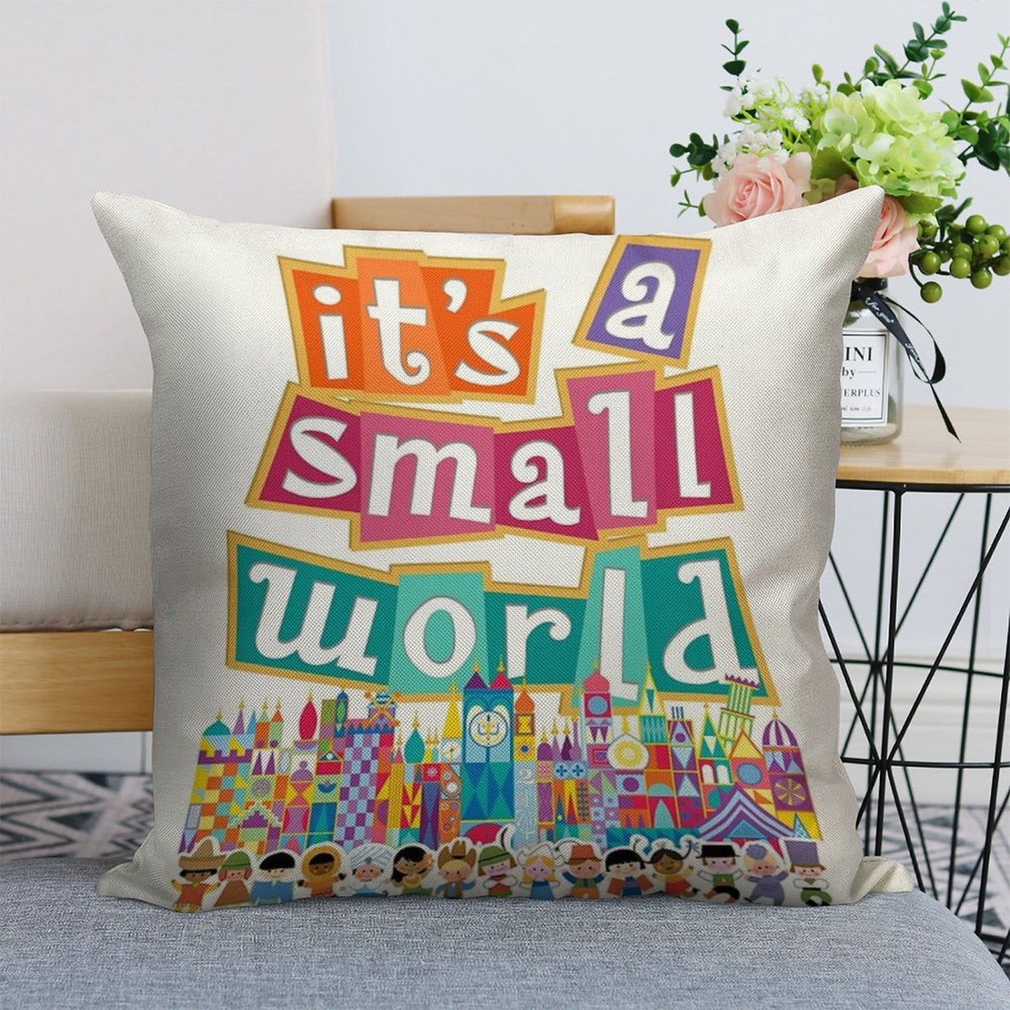 It's A Small World - Full Graphic by Kelly Design Company Linen Throw Pillow Cover