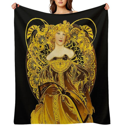 A Touch of Gold Alphonse Mucha Throw Blanket