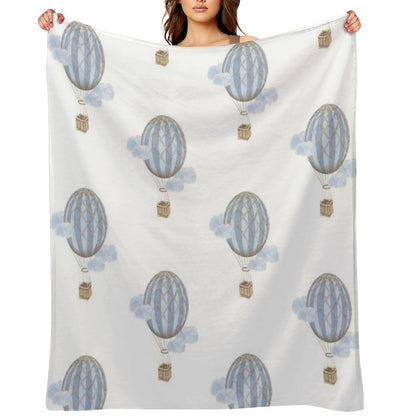 Blue Vintage Hot Air Balloon Throw Blanket