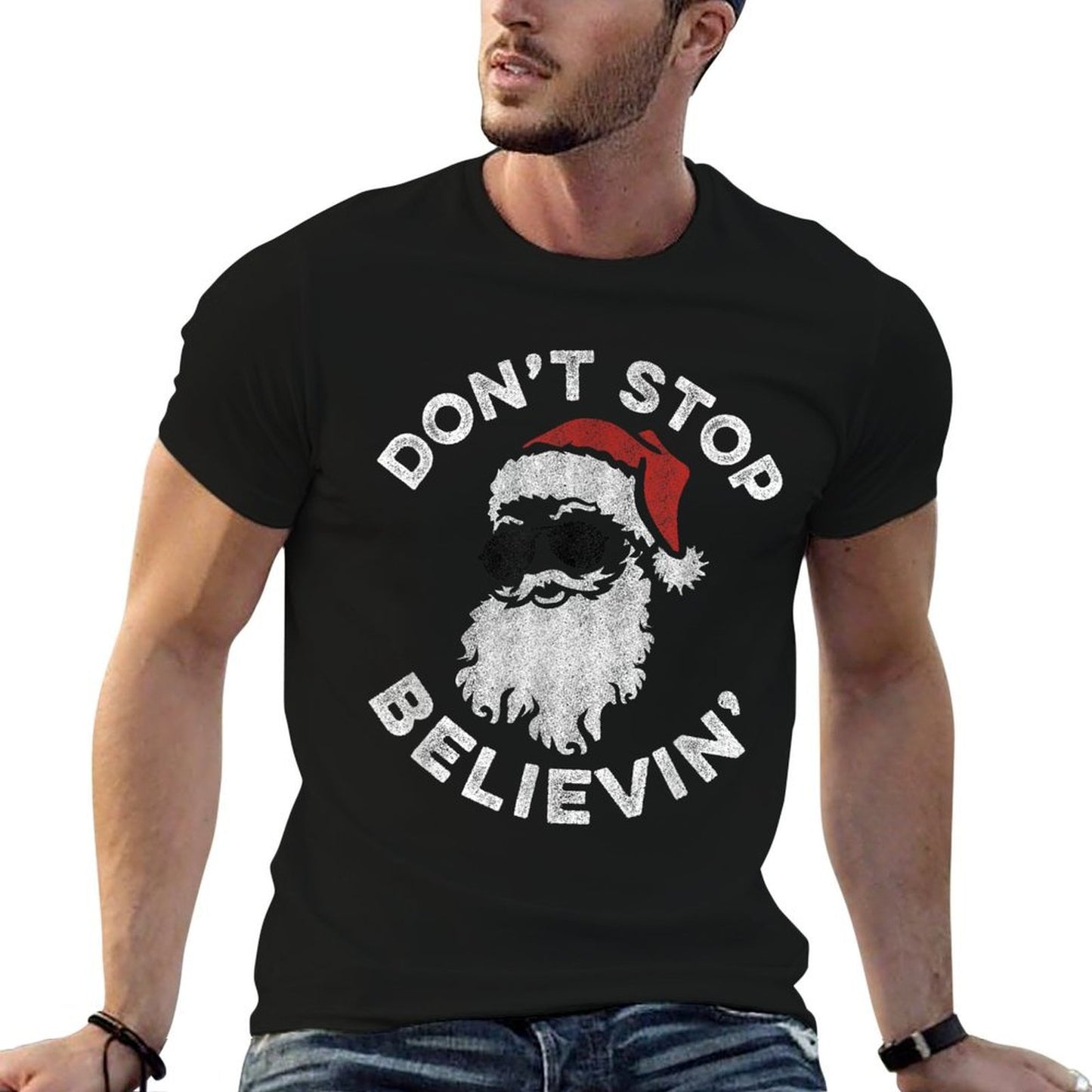 Dont Stop Believin Cool Shades Santa  Eco-friendly Material T-Shirt