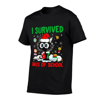 Funny Black Cat Christmas I Survived 67 Days of School  High-quality Stitching T-Shirt