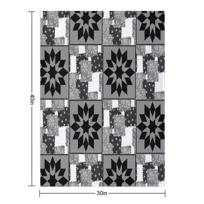 Black And White Quilted Granny Squares Quilt Throw Blanket