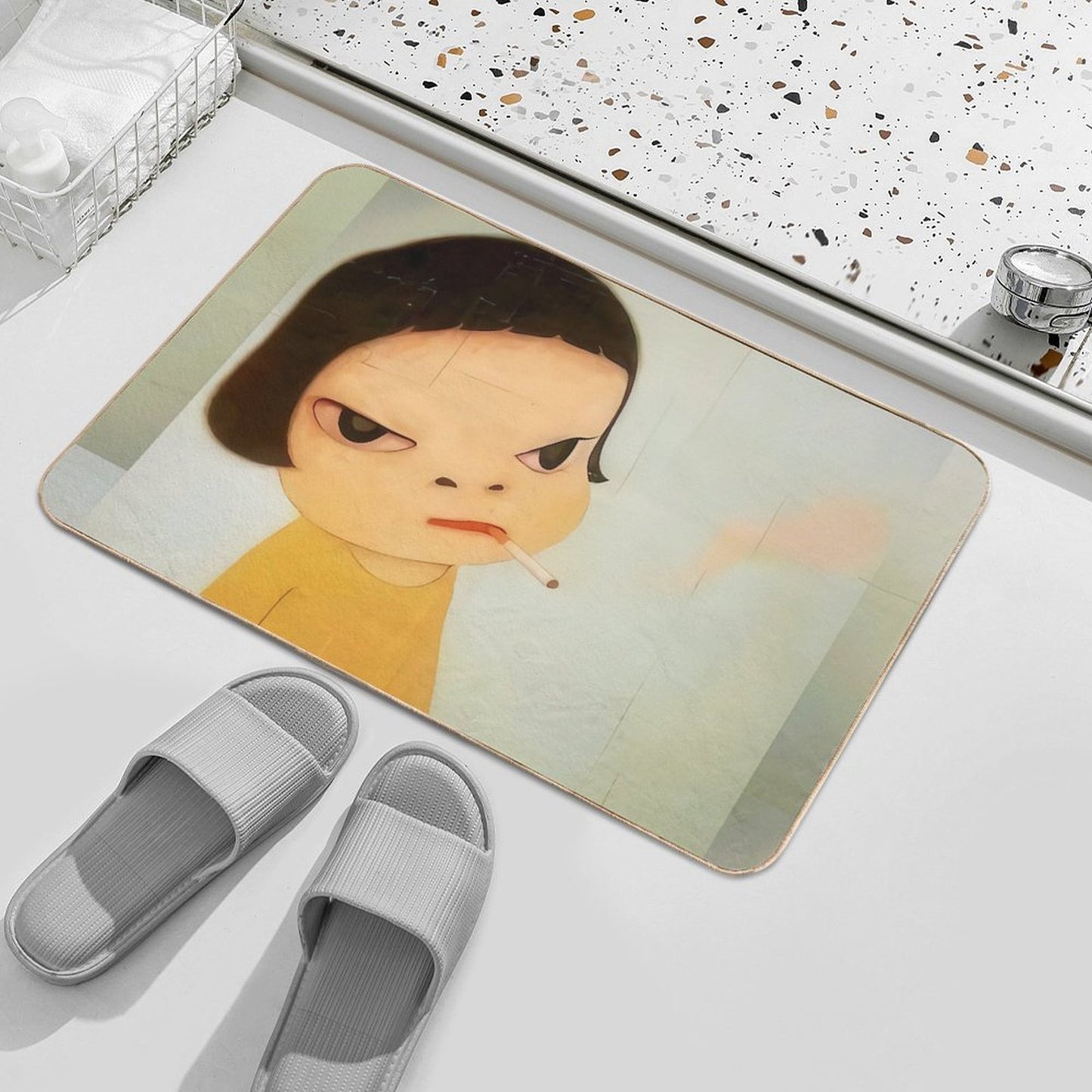 Smoking Girl Yoshimoto Nara Cute Baby Girl Painting Bath Mat
