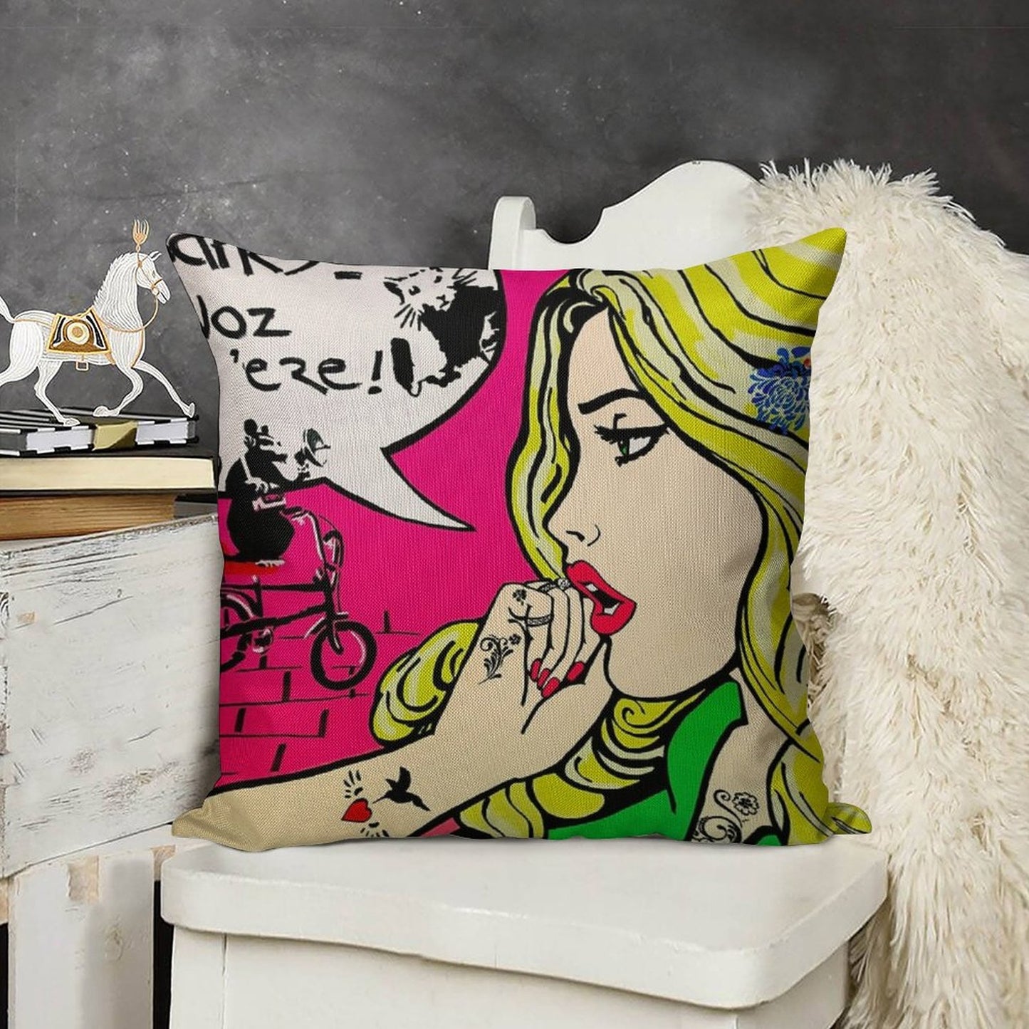 Banksy Goes Pop Art Linen Throw Pillow Cover