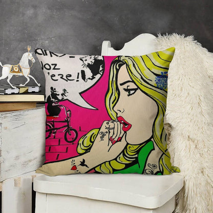 Banksy Goes Pop Art Linen Throw Pillow Cover