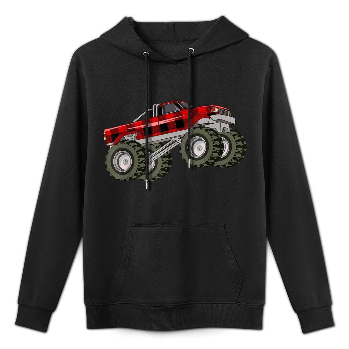 Buffalo Plaid Christmas Monster Truck Pajama Toddlers Youths Pilling-Resistant Hoodie