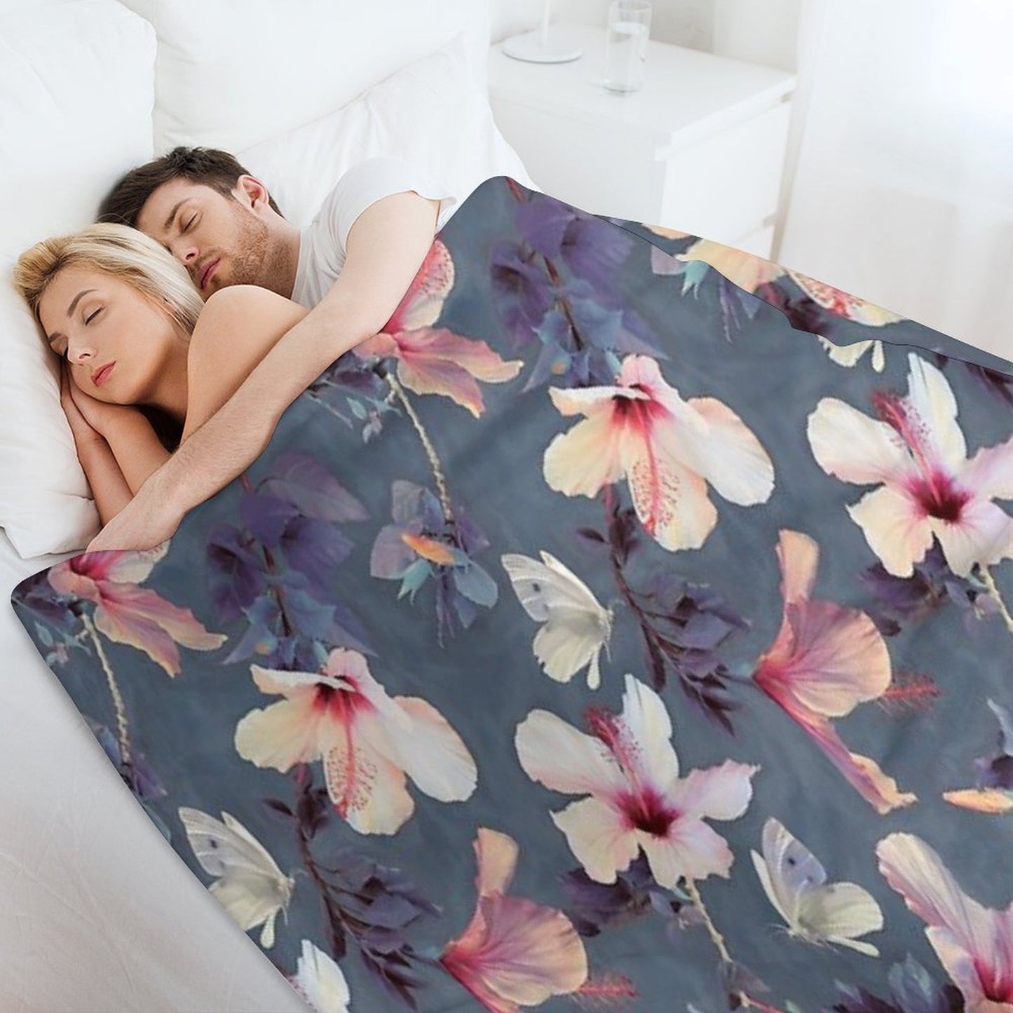 Butterflies And Hibiscus Flowers - A Painted Pattern Throw Blanket