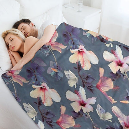 Butterflies And Hibiscus Flowers - A Painted Pattern Throw Blanket
