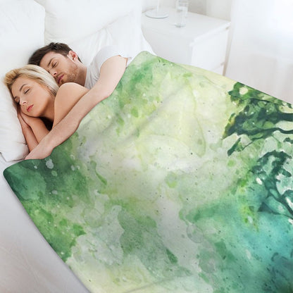 Green Forest_watercolor Painting Throw Blanket